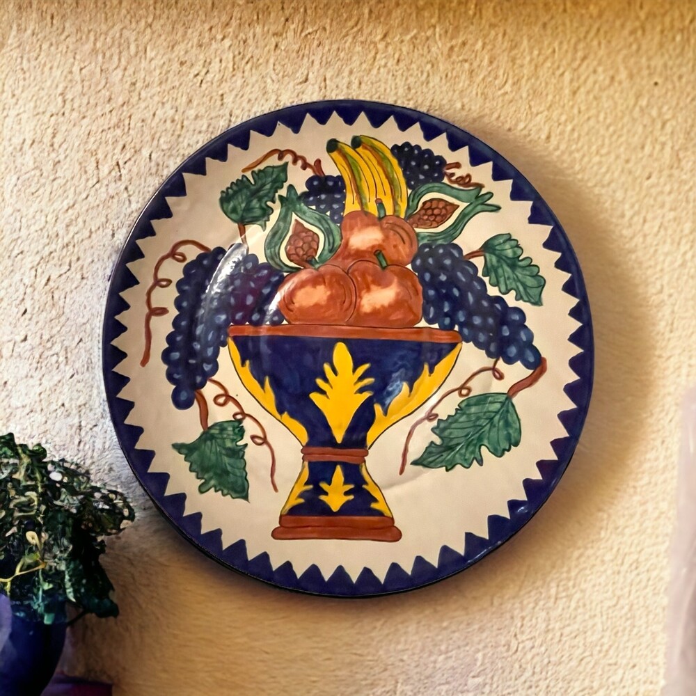 Mexican Talavera 18" Platter with a Fruit on a Vase Scene Vintage 90's